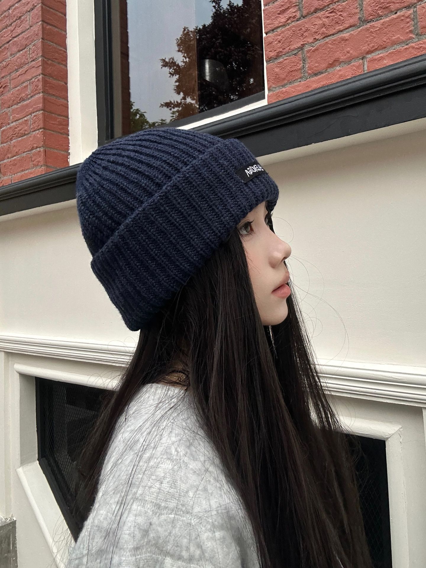 Autumn and winter versatile fabric label knitted cap, thickened headband to show off face, small woolen cap for cold protection and warmth, ear-protecting headband, cold cap pic 1