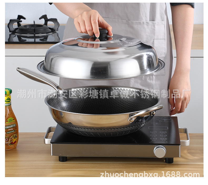 Thickened stainless steel pot LIDS are shockproof and durable. Wholesale of wok and steamer LIDS with top beads for both household and commercial use pic 13