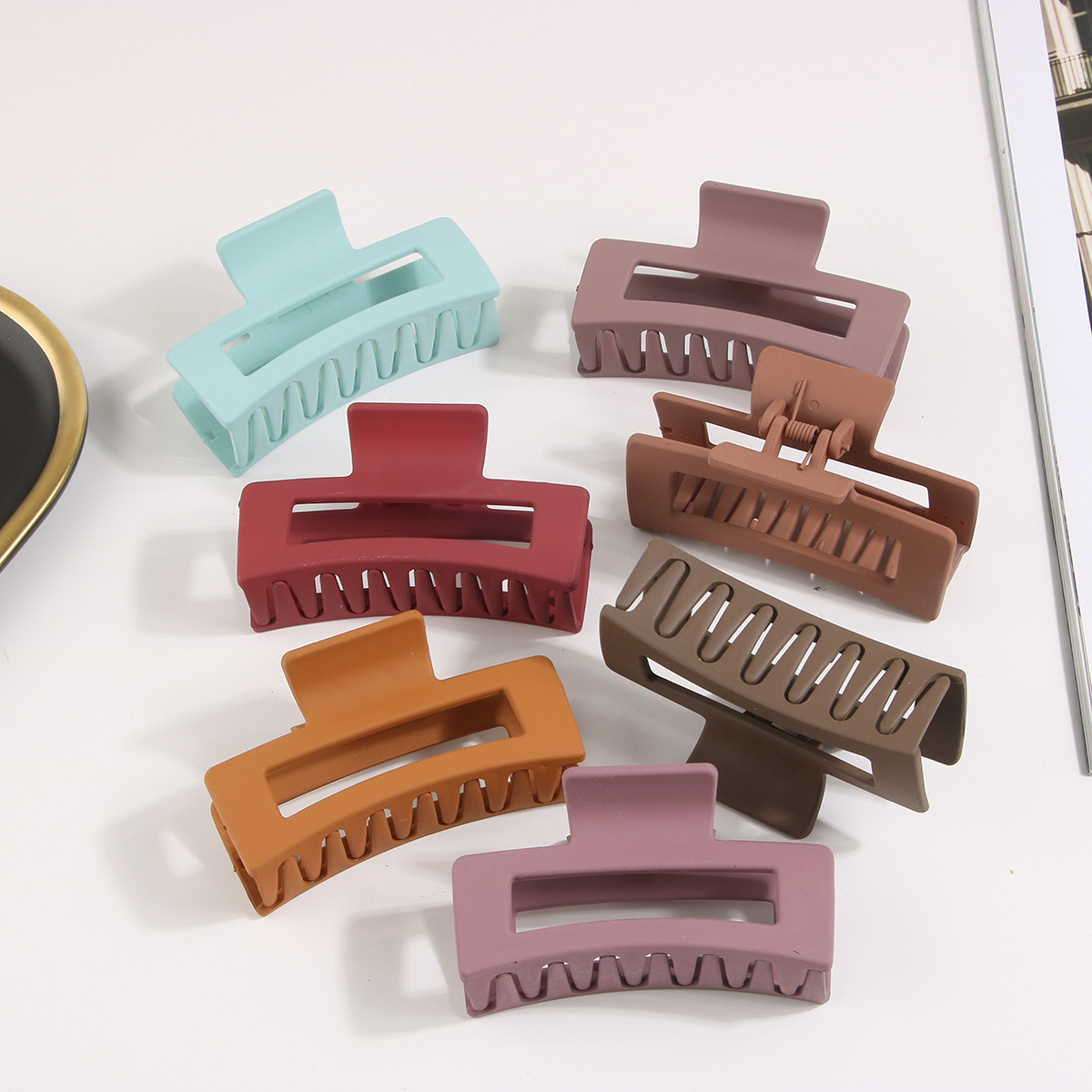 亚马逊长方形抓夹跨境磨砂PS鲨鱼夹简约发抓夹大号发量多抓夹发饰详情16