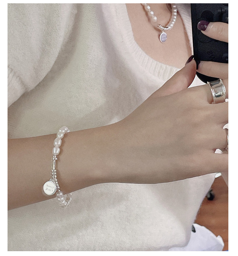 S925 sterling silver freshwater pearl vintage handcrafted Good Luck brand necklace and bracelet set, fashionable and simple collarbone chain pic 16