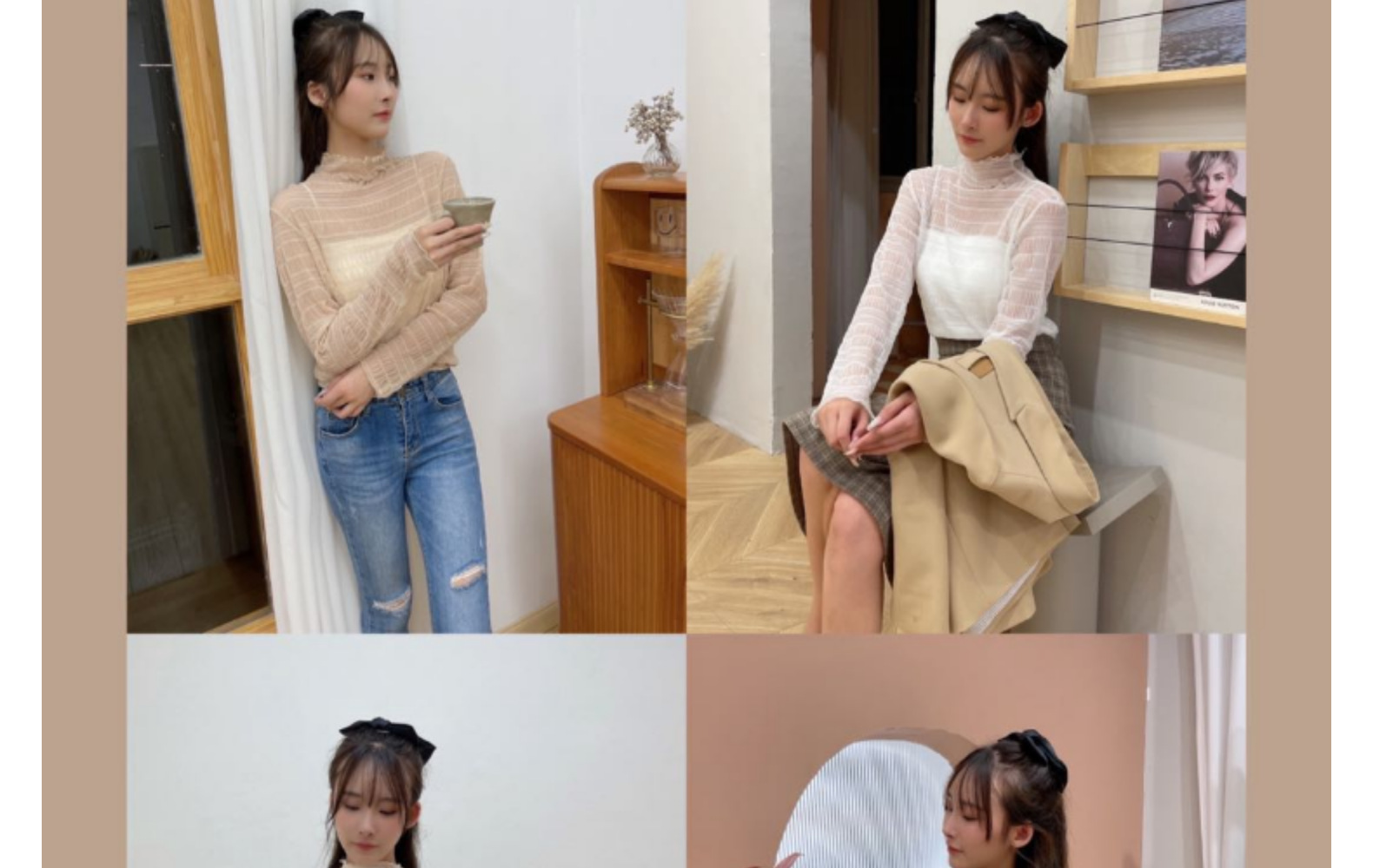 严选春季新款女装 纯色半高领蕾丝打底衫 高级感网纱雪纺衫 内搭设计感上衣 其他分类精选详情16