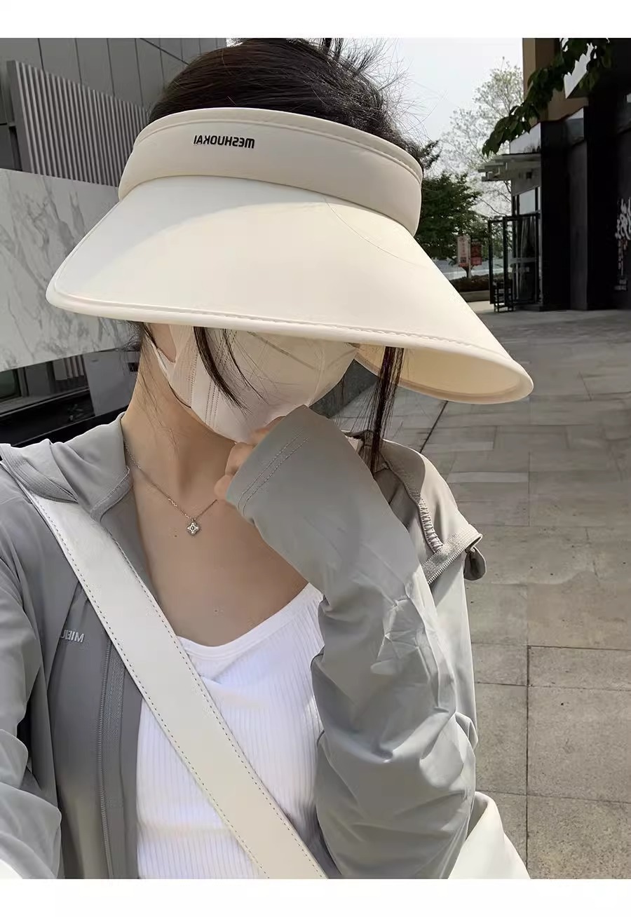Ice silk hollow top sun protection hat for women, summer UV protection, large brim, foldable face cover, sun protection hat, making the face look smaller pic 15