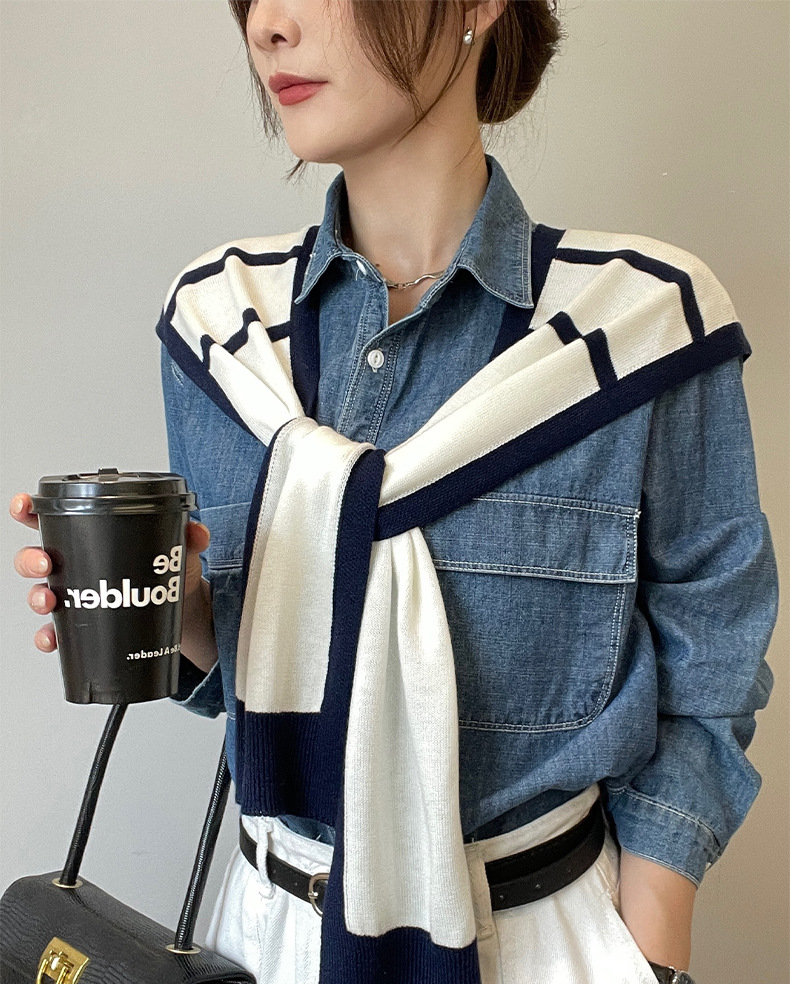 披肩外搭女2024新款春秋薄款空调房搭肩针织条纹衬衫百搭夏季护颈详情3