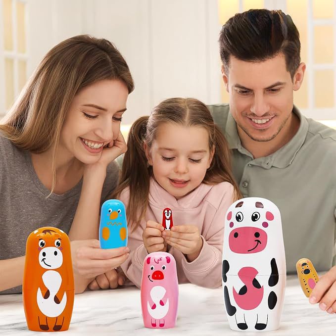 俄罗斯套娃卡通可爱6层镶嵌娃娃创意小奶牛木质摆件礼物跨境热销详情3