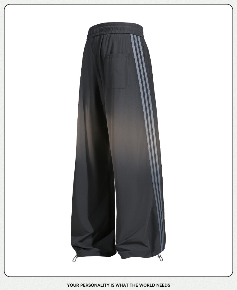美式冰丝锦纶三条杠阔腿弯刀卫裤男春秋款宽松休闲裤男女时尚潮牌详情13