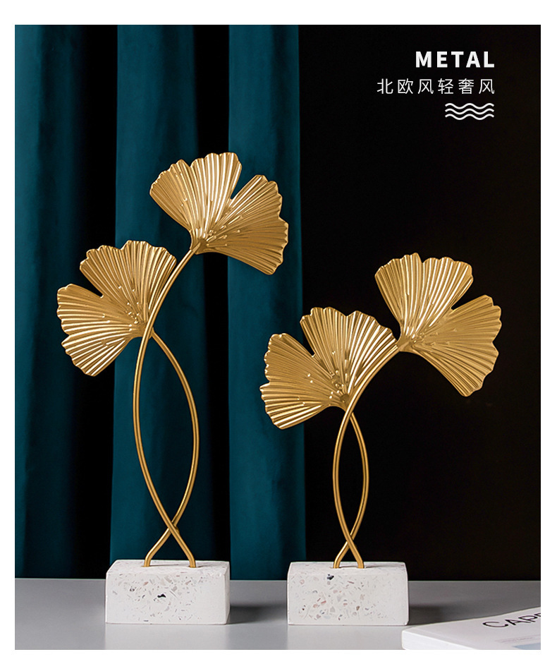 Nordic light luxury style creative metal handicrafts, ginkgo leaf ornaments, home decoration, living room entrance hall home ornaments pic 3