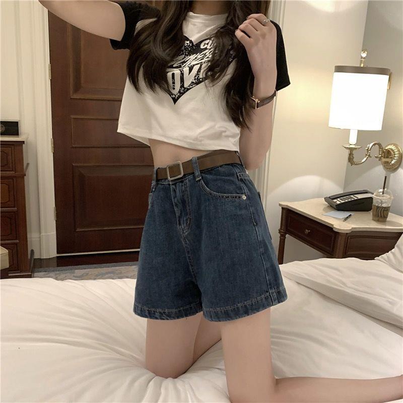 美式高腰牛仔短裤女夏季新款复古小个子深蓝宽松显瘦百搭阔腿短裤详情10