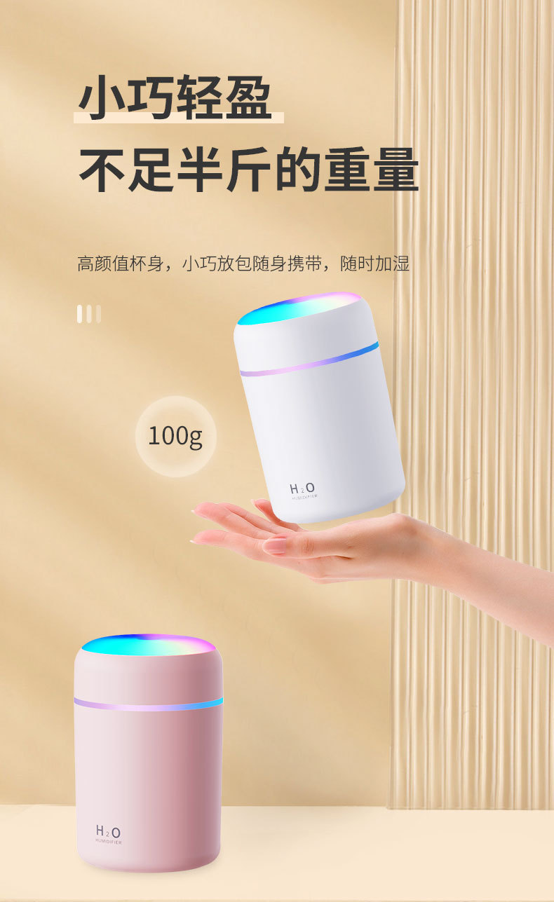 七彩夜灯USB室内空气加湿器插电车载氛围灯迷你香薰机喷雾器厂家详情9