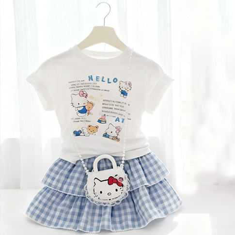 Summer girls' pure cotton short-sleeved T-shirt + skirt two-piece set, children's dress pants sweet two-piece set, baby pic 7