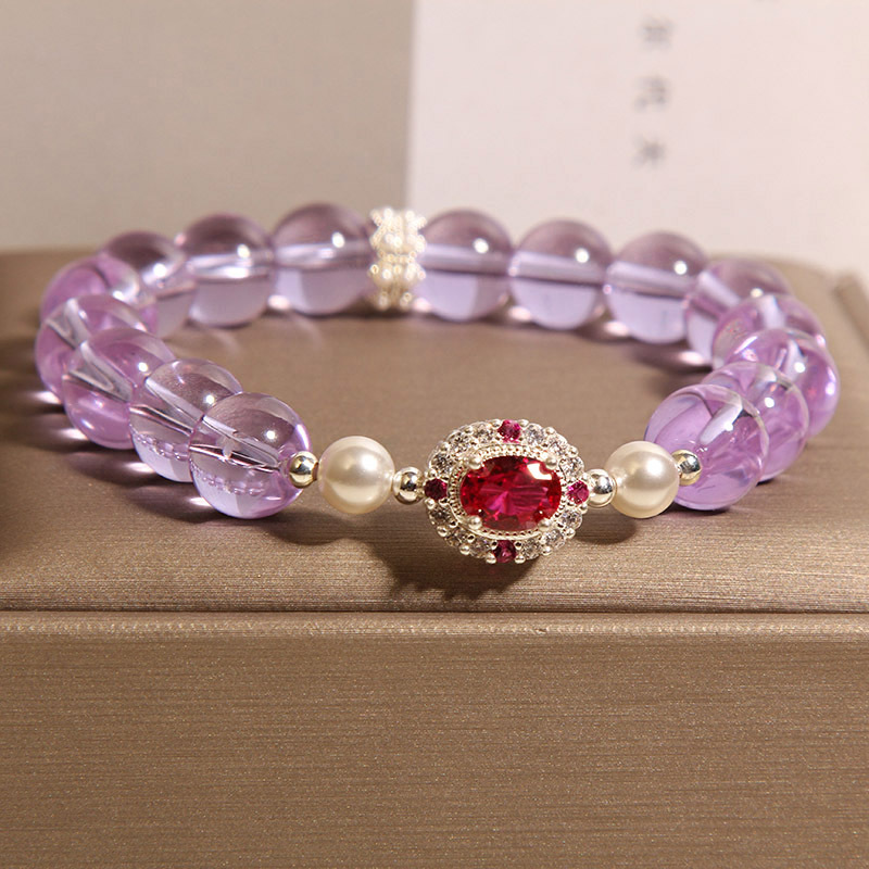 Natural amethyst pearl bracelet for women, light luxury, niche and exquisite red corundum crystal bracelet, high-end and elegant jewelry pic 3