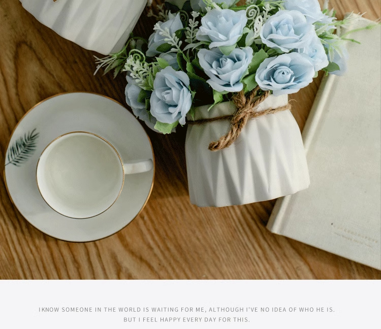 北欧仿真花套装陶瓷麻绳花瓶玫瑰花 仿真植物盆栽家居装饰假花盆详情11