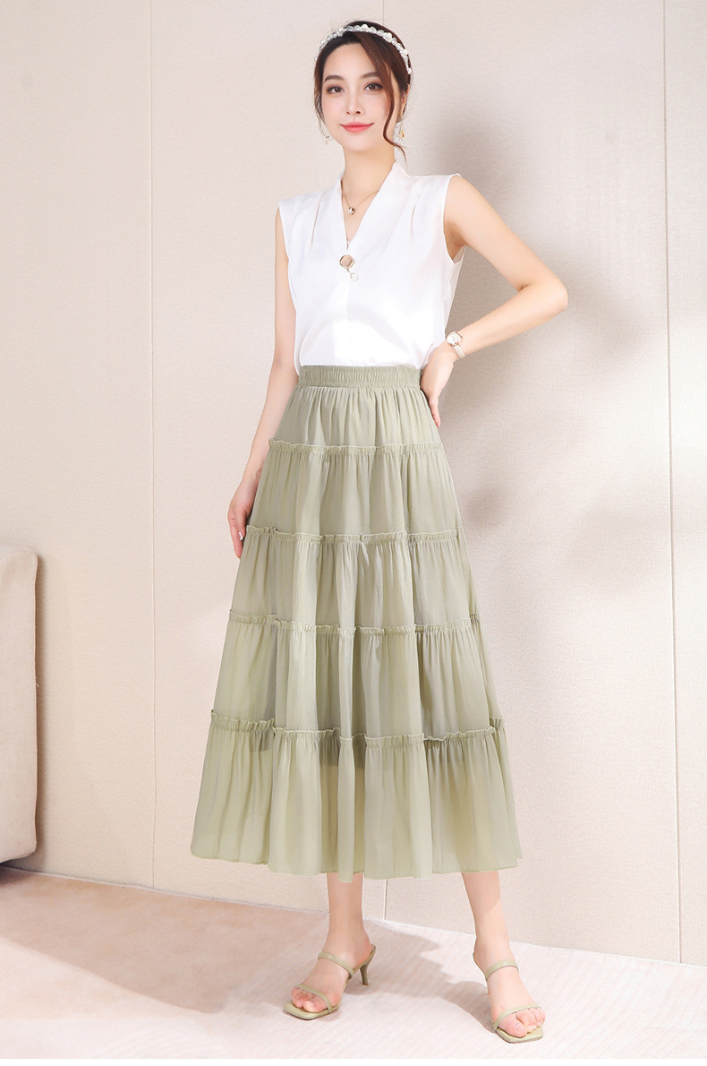 Fairy Forest style sweet pleated skirt 2024 new summer Design sense Light and thin skirt, fashionable high-waisted half skirt pic 19