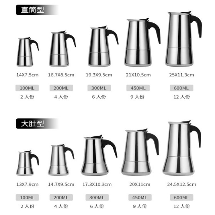 跨境专供批发不锈钢咖啡壶家用摩卡壶意式电热炉煮咖啡手冲器具详情1