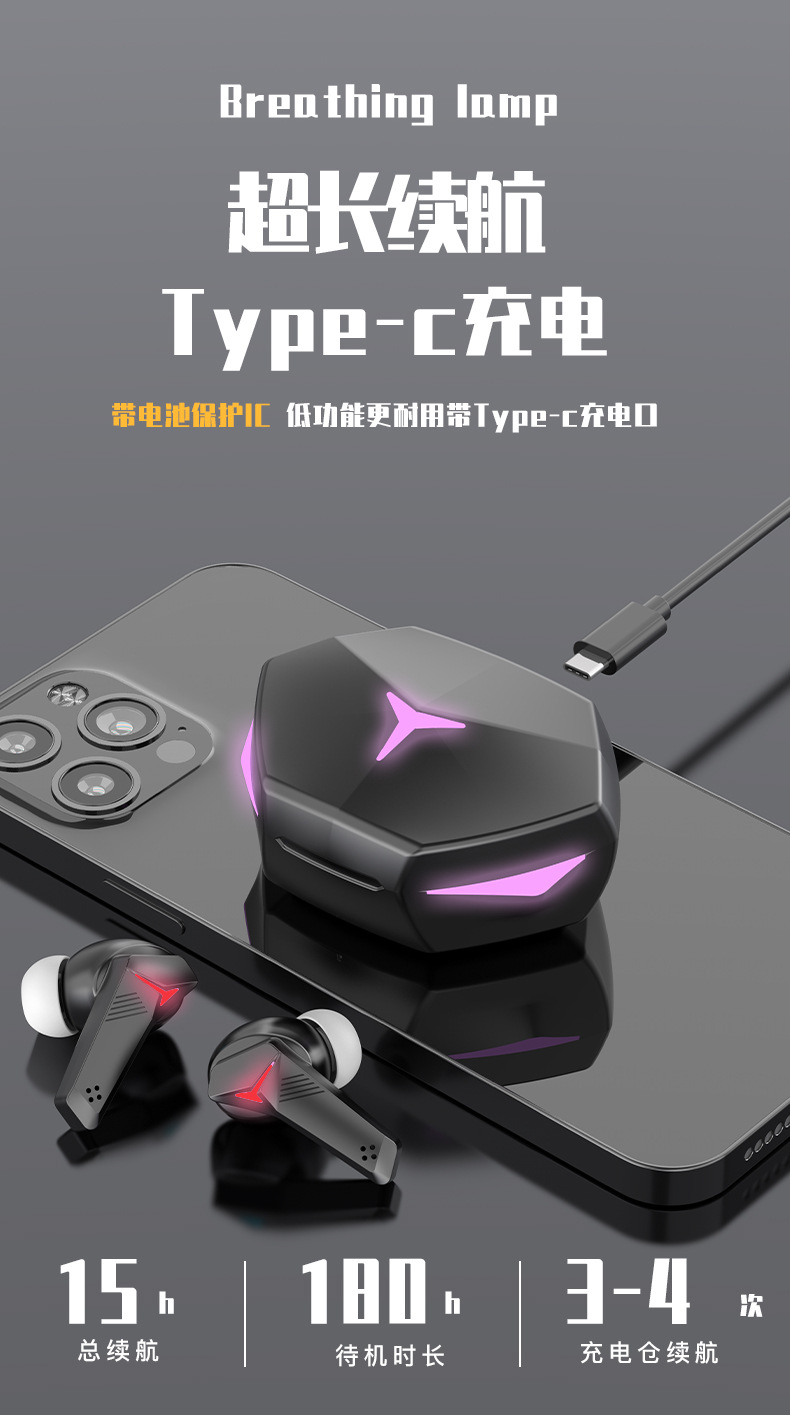 The T33 N35 wireless gaming Bluetooth headphones feature a dual-ear neon design, dual-mode touch control, and an ultra-long battery life for gaming pic 14