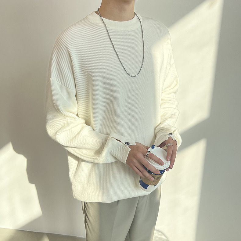 A wholesale live-streaming button new bestseller sweater for men, British trend youth Hong Kong style base knitted sweater coat pic 18