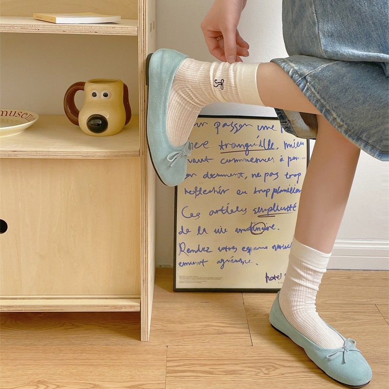 【吊线】夏季薄款女袜蝴蝶结中筒袜透气防臭JK吸汗堆堆袜纯色袜子详情8