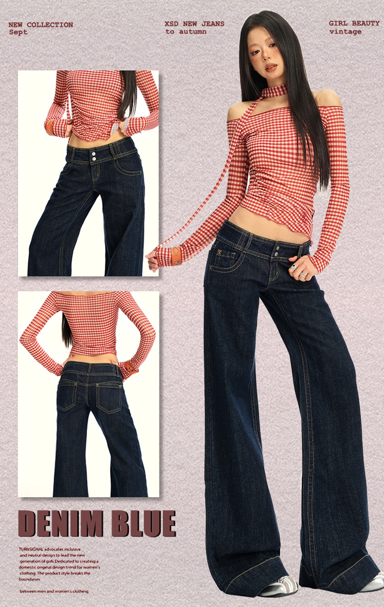 橙绢女装#美式复古丹宁原牛色直筒牛仔裤女早秋百搭微休闲喇叭裤详情3