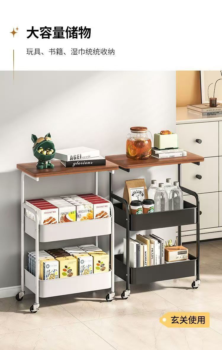 小推车置物架复古风落地带轮可静音移动多层零食架沙发茶几置物架详情13