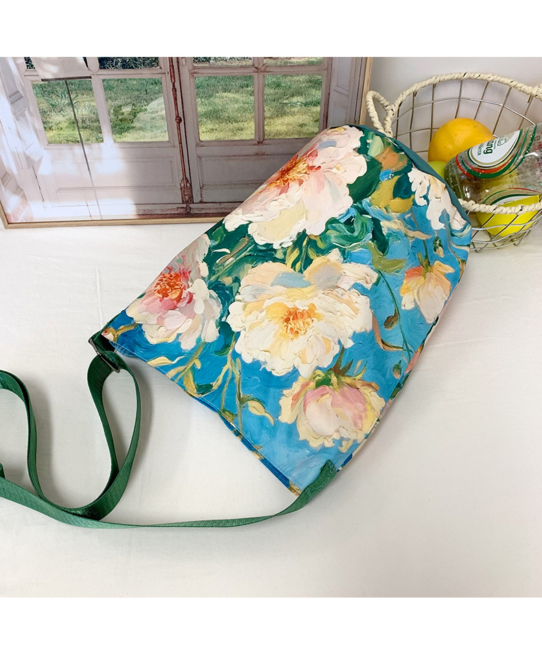 大容量国风印花水桶包女创意花卉个性手提单肩包设计感休闲斜挎包详情19