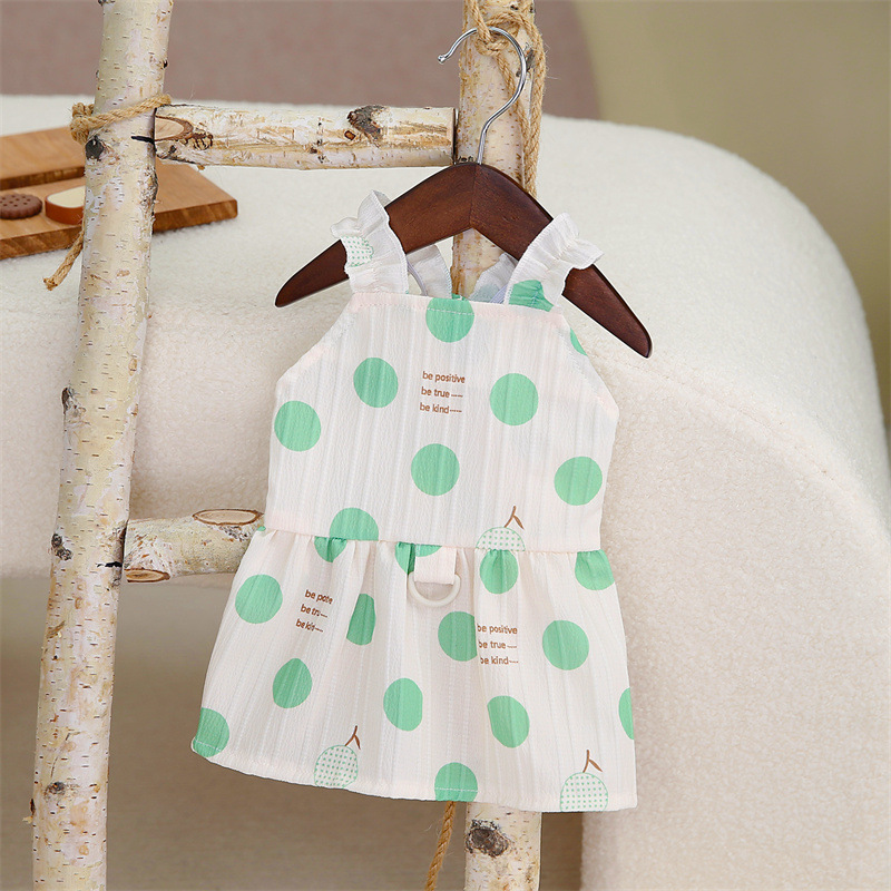 狗衣服春夏新款泰迪比熊贵宾裙轻薄可牵引大圆点裙子宠物衣服批发详情10