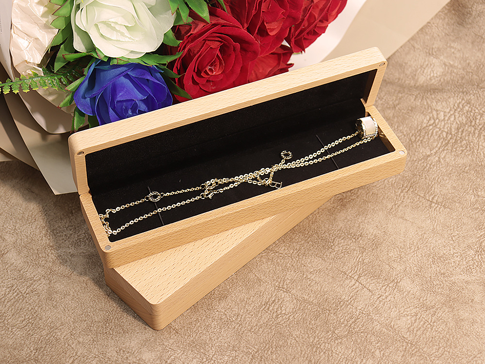Customized beech wood black walnut necklace jewelry box packaging box, simple and fresh hairpin bracelet necklace jewelry gift box pic 6