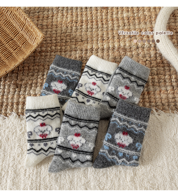 儿童袜子秋冬季加厚保暖羊毛袜儿童韩版卡通小狗冬款羊绒中筒袜详情11