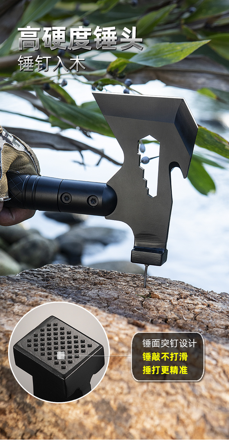 Wholesale outdoor multi-functional axes, vehicle-mounted waist axes, tactical axes for chopping firewood, camping survival axes, and board axes for cutting firewood in the mountains pic 12