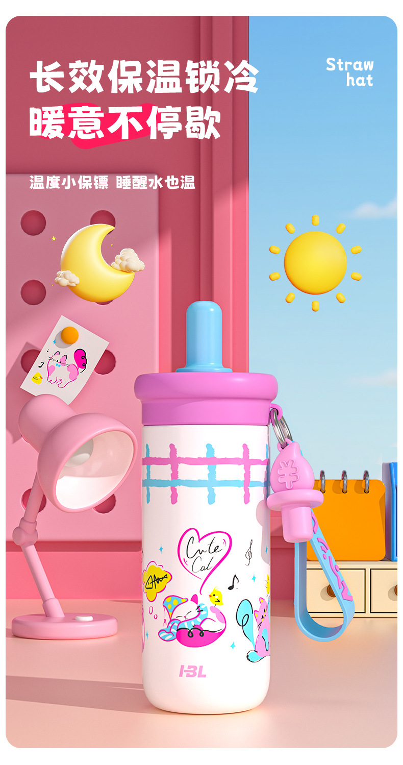 高颜值女随行保温杯学生冰霸杯陶瓷内胆卡通款大容量水杯吸管水杯详情5