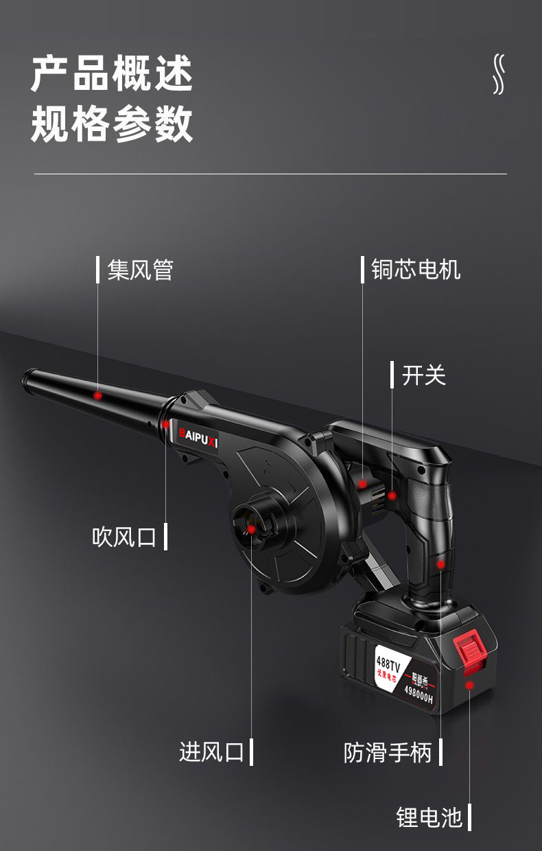 充电式吹风机锂电鼓风机大功率工业小型车载吸尘吹灰吹雪除尘器详情12