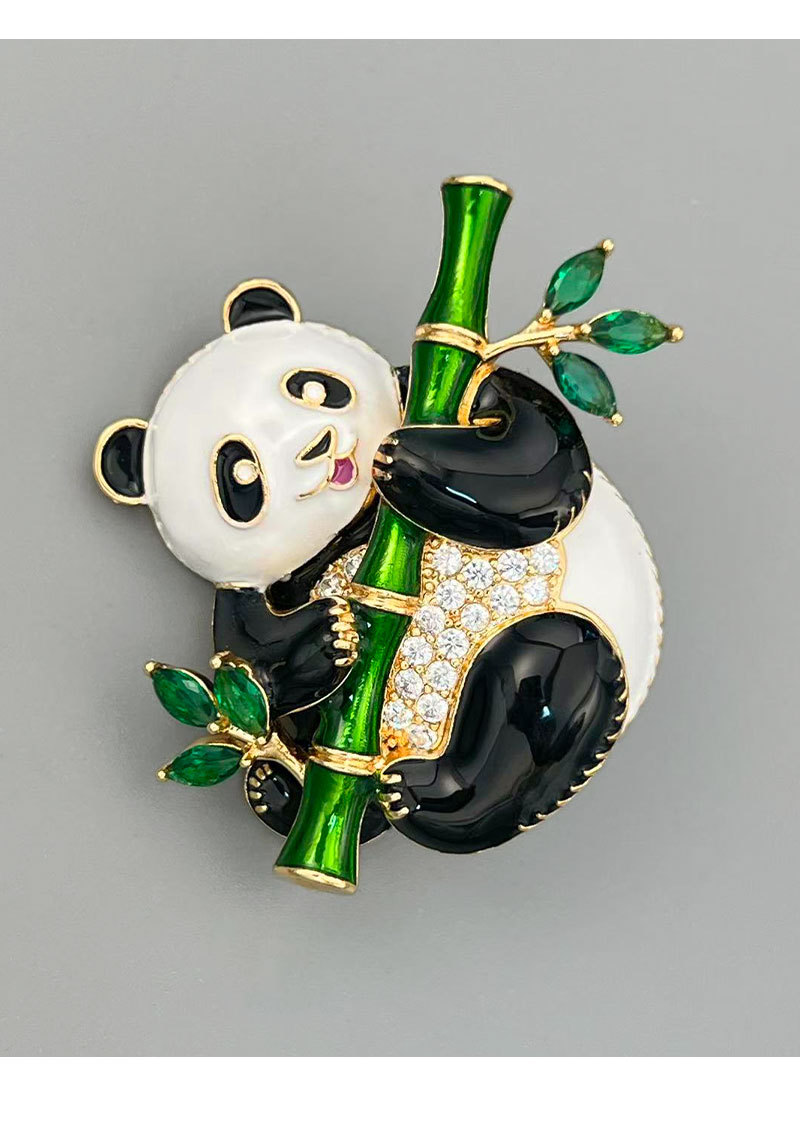 Cute and adorable bestseller Panda Holding bamboo brooch, copper micro-inlaid zircon enamel oil drip high-end fashion pin brooch pic 19