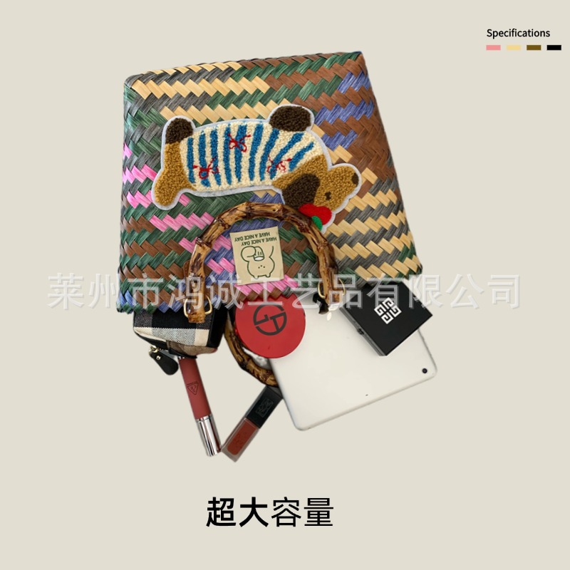 大容量腊肠狗手工编织包菜篮子藤编手提包上班杂物小拎包野餐女包详情10