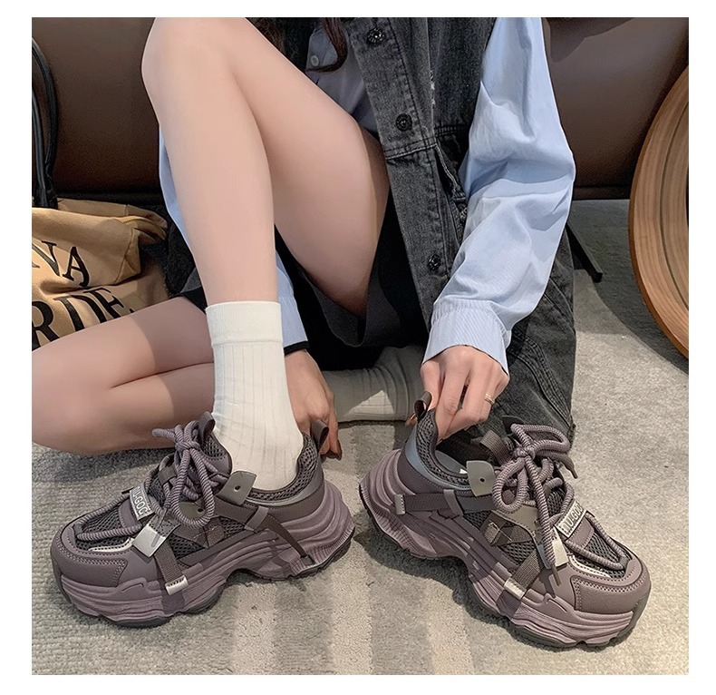 网面老爹鞋女厚底松糕2025年春季新款百搭爆款小个子增高休闲女鞋详情3