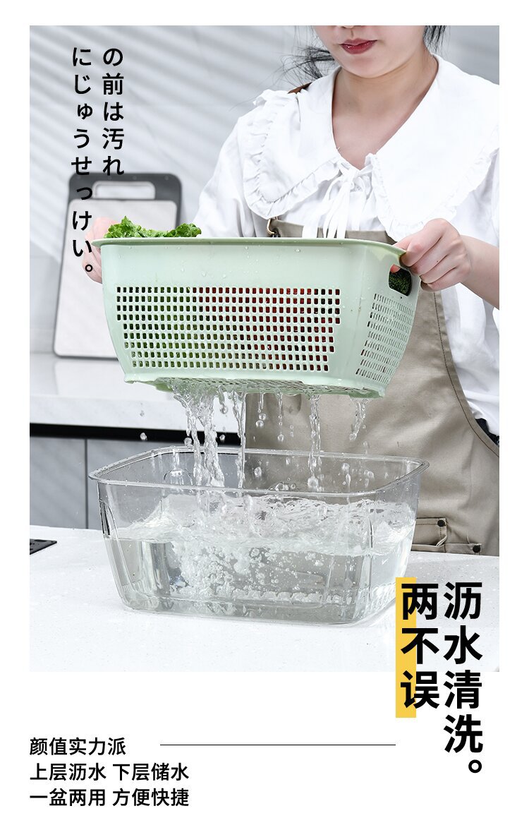 双层洗菜盆沥水篮家用厨房新款淘菜盆洗水果篮滤水神器客厅水果盘详情4