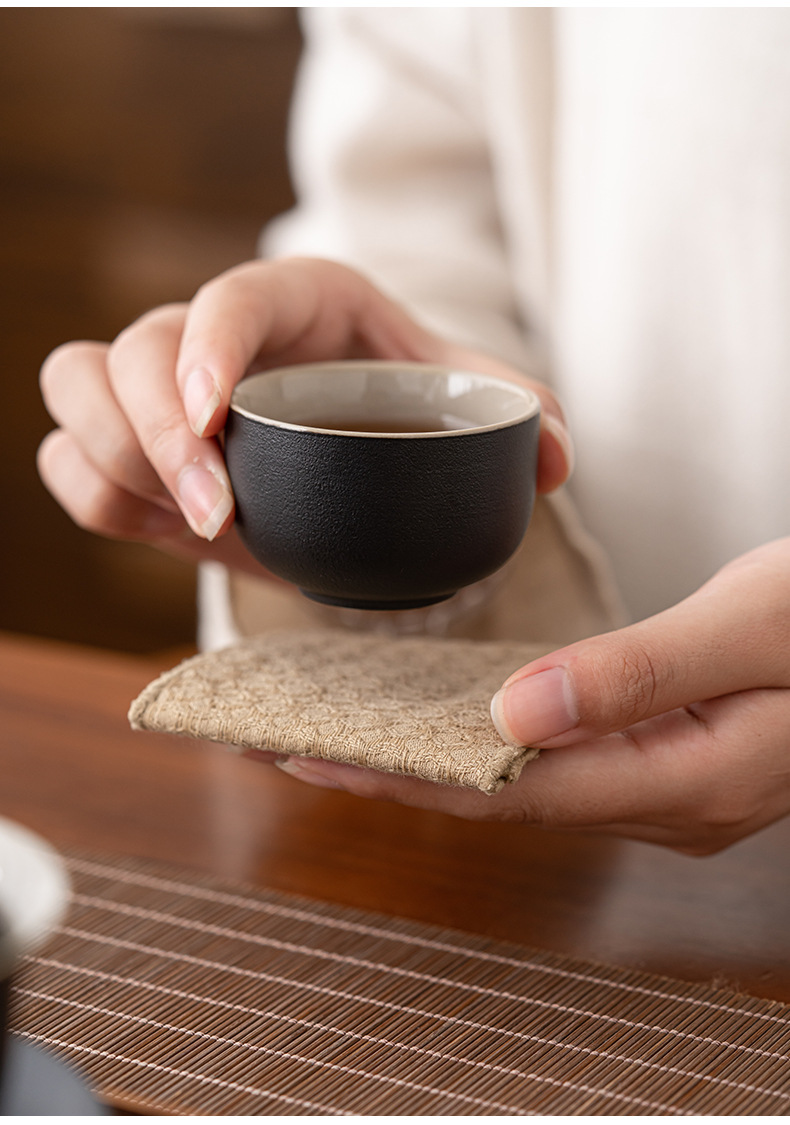 批发陶瓷小茶杯茶盏茶碗功夫茶具家用简约单个品茗杯黑陶主人杯I/详情11