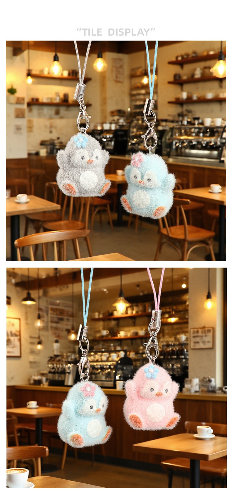 New cartoon and cute plush three-dimensional resin penguin key chain bag pendant, mobile phone lanyard gift wholesale pic 6