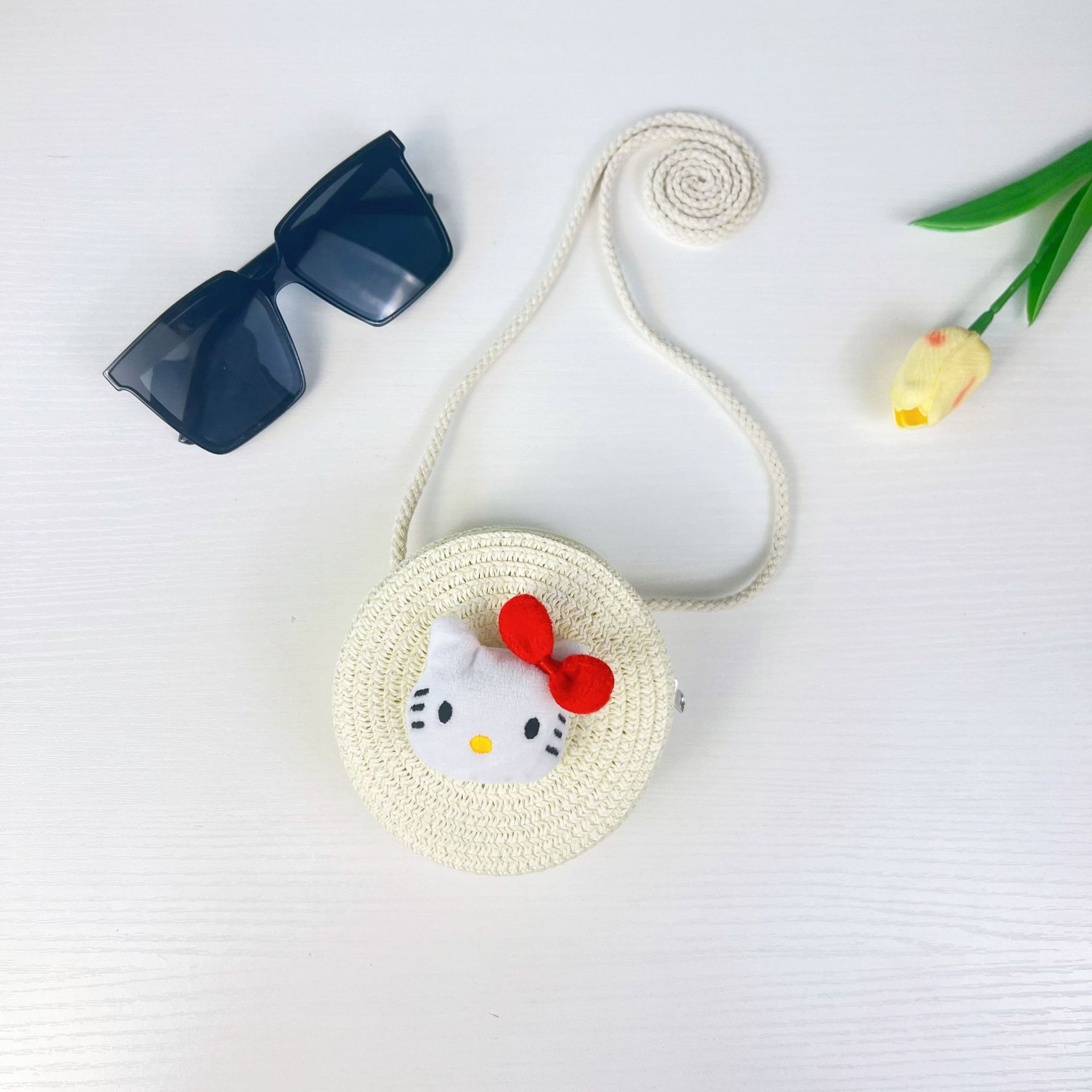 儿童手工编织包包可爱卡通猫草编小包男女童小圆包宝宝零钱包批发详情26