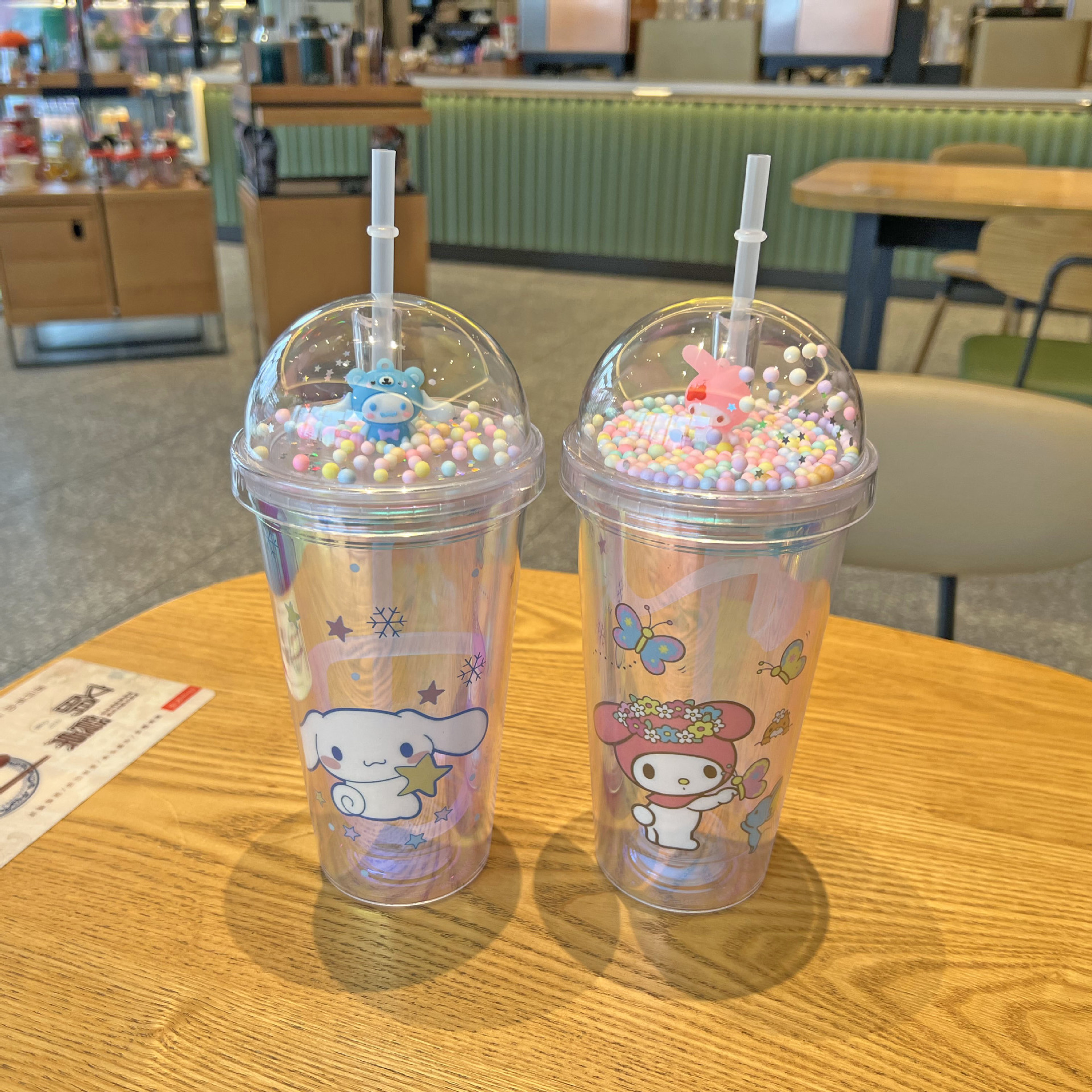 跨境新款三丽欧水杯批发双层观景塑料杯儿童卡通库洛米镭射吸管杯详情10