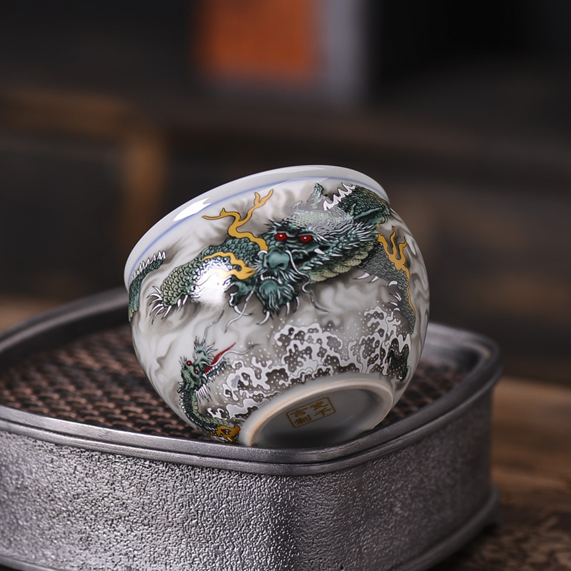 厂家直供鎏金杯珐琅彩青花茶杯个人杯主人杯紫砂建盏刘国蓝大师详情2