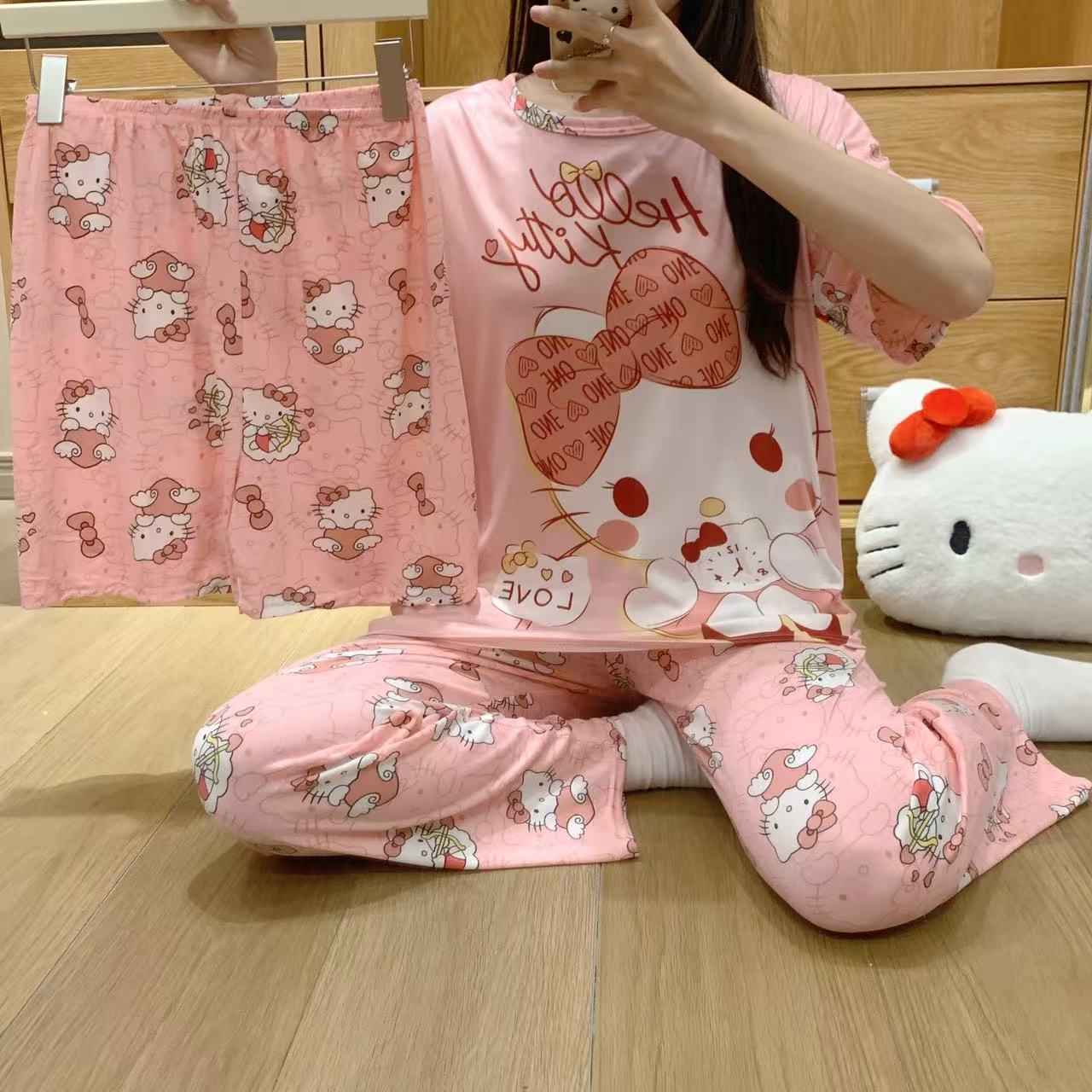 pajamas外贸工厂批发卡通夏季睡衣女短袖大码长裤三件套家居套装详情12