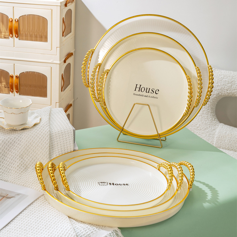 轻奢托盘ins风圆形餐厅茶盘茶几杯子放茶杯水杯家用客厅餐盘批发详情2