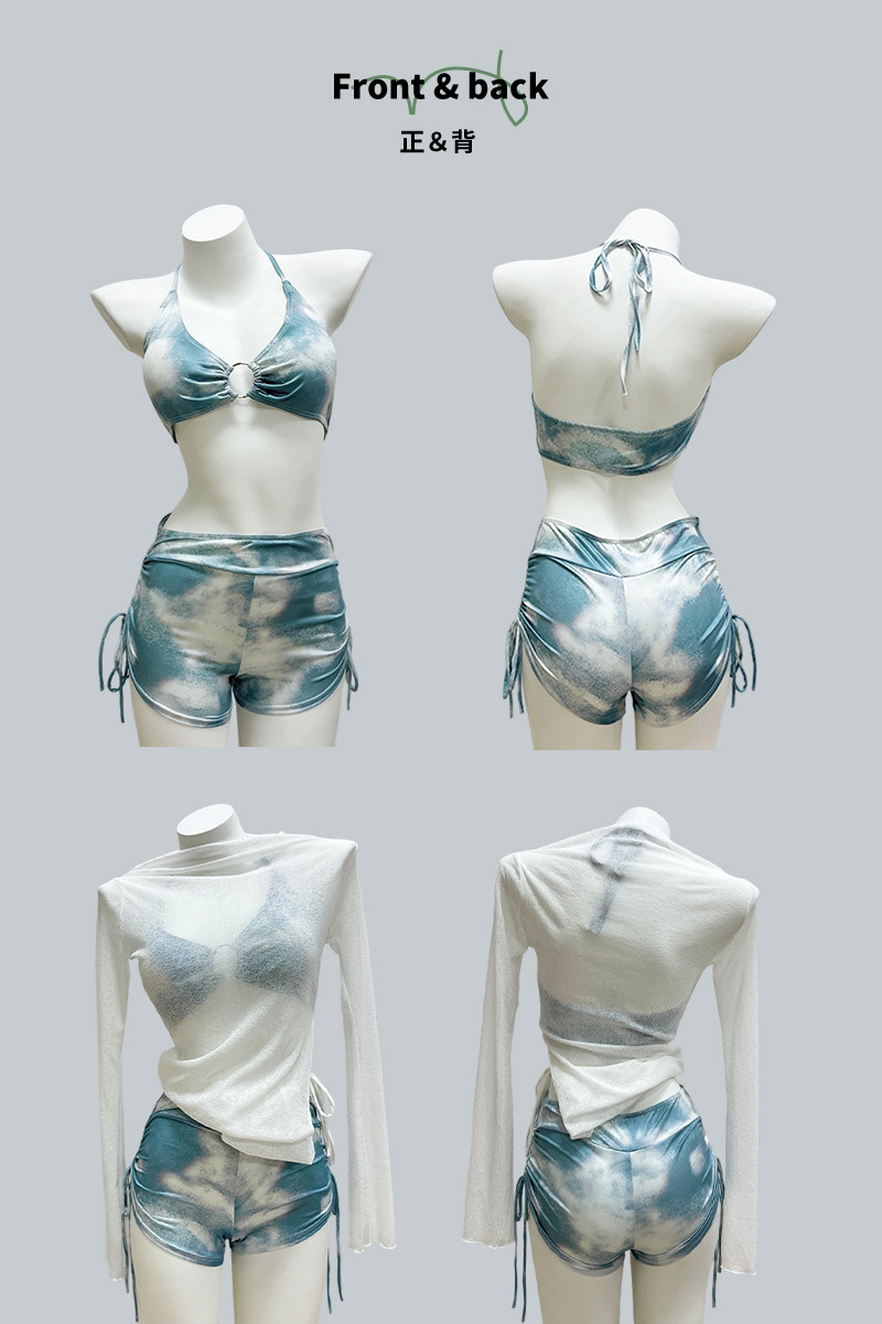 泳衣女分体罩衫扎染三件套清新风遮肚显瘦保守度假温泉小胸纯欲风-125072详情2