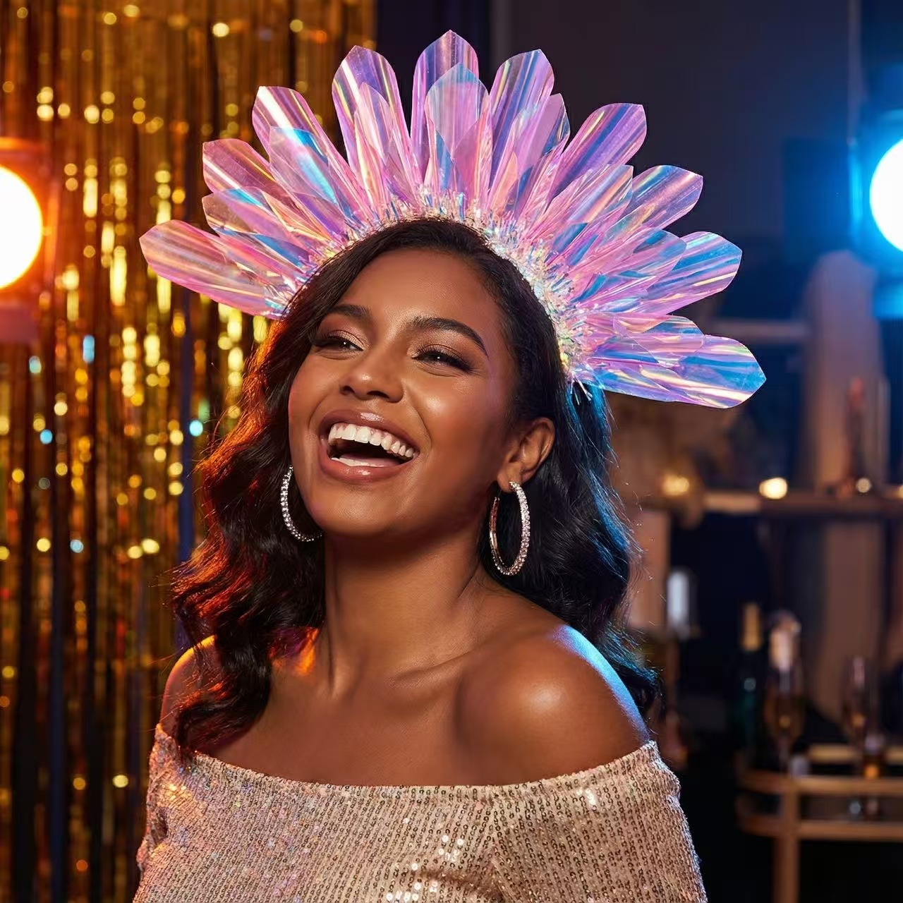 Direct sales of laser luminous headbands from cross-border manufacturers in Europe and America. Wholesale of stage, evening and performance decoration color film luminous headbands pic 1