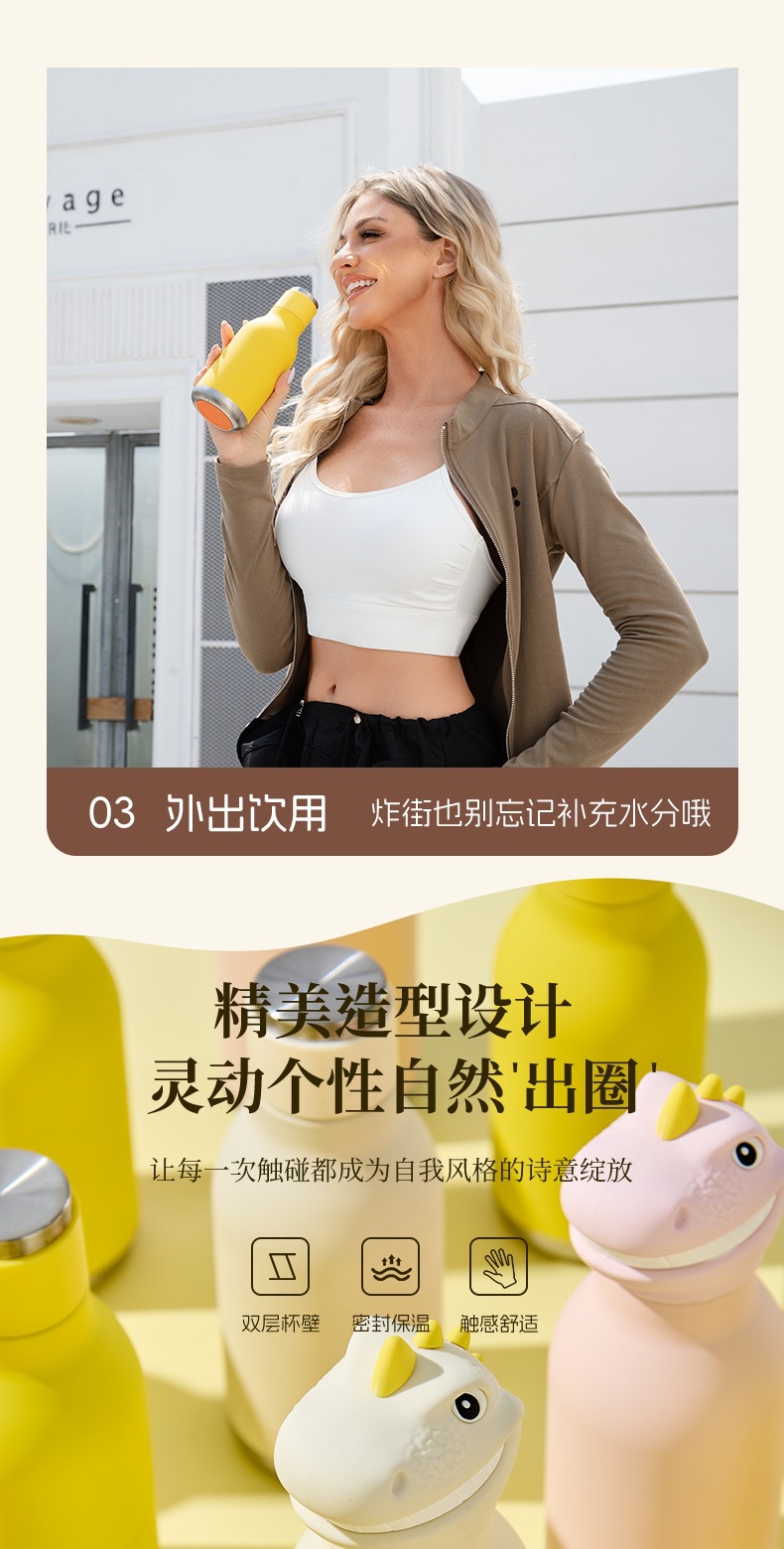 火爆跨境亚马硅胶霸王龙恐龙316不锈钢保温杯卡通动物头创意水杯详情12