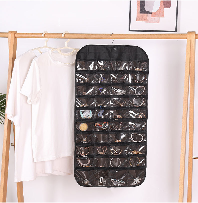 Double-sided non-woven fabric jewelry and accessory storage bag with 80 compartments, jewelry and miscellaneous items organization and storage hanging bag, small item storage bag pic 15