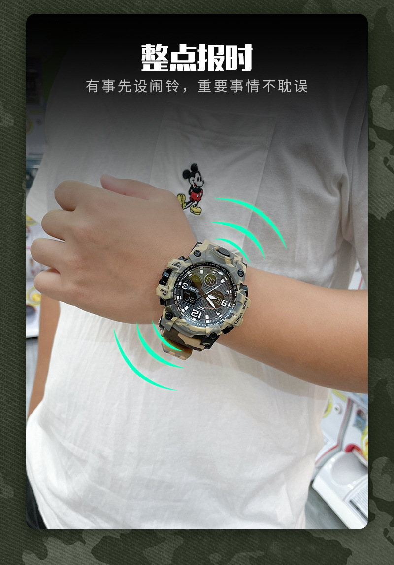 大泥王二代电子表户外运动防水双机芯夜光男士手表多功能迷彩战术详情5