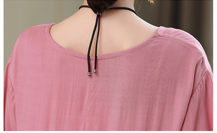 妈妈棉绸连衣裙夏季中老年女装短袖高端气质外贸人造棉裙子有口袋详情42