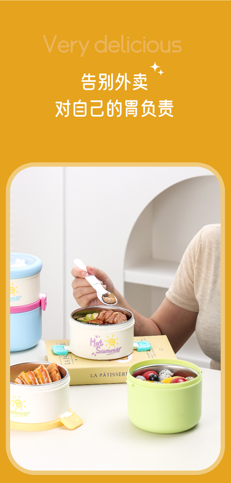 Stainless steel lunch box, multi-layer lunch box, round insulated lunch box, double-layer office worker, student pic 9