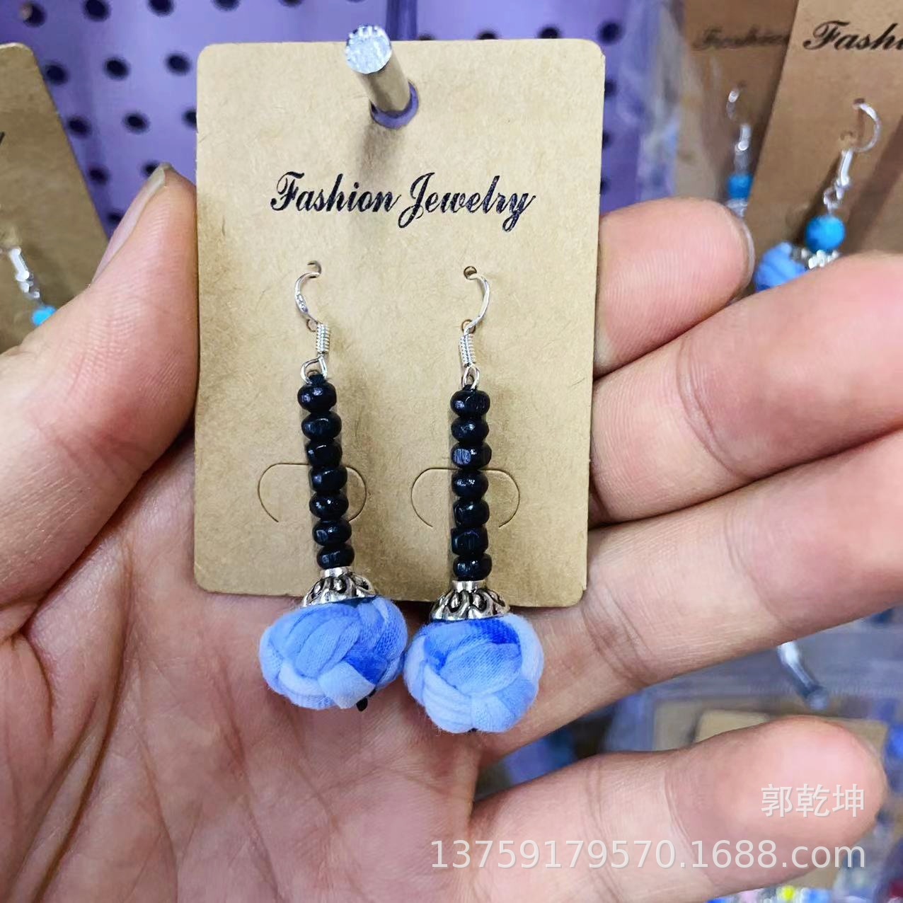 Wholesale of hand-woven indigo and tie-dye earrings with ethnic style from Dali, Yunnan pic 9