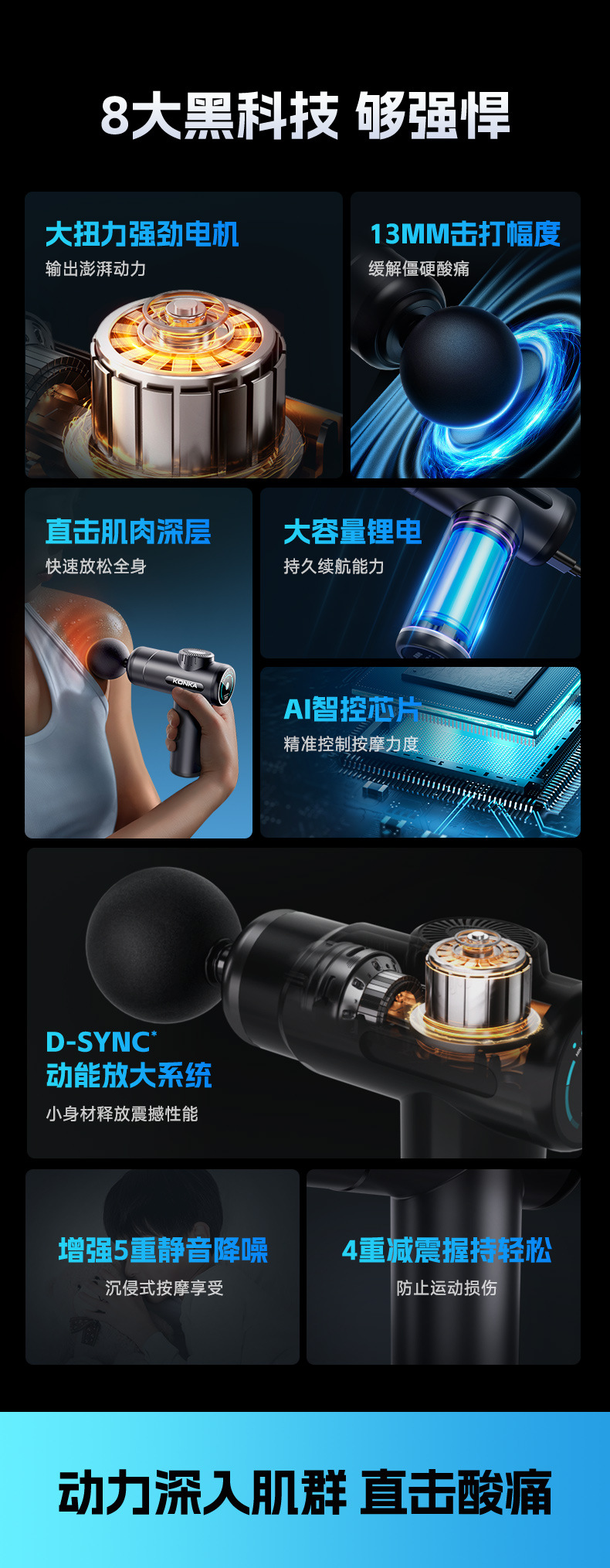 Konka mini Massage Gun, fascia gun, professional fitness muscle relaxation massage gun for women, silent pic 10