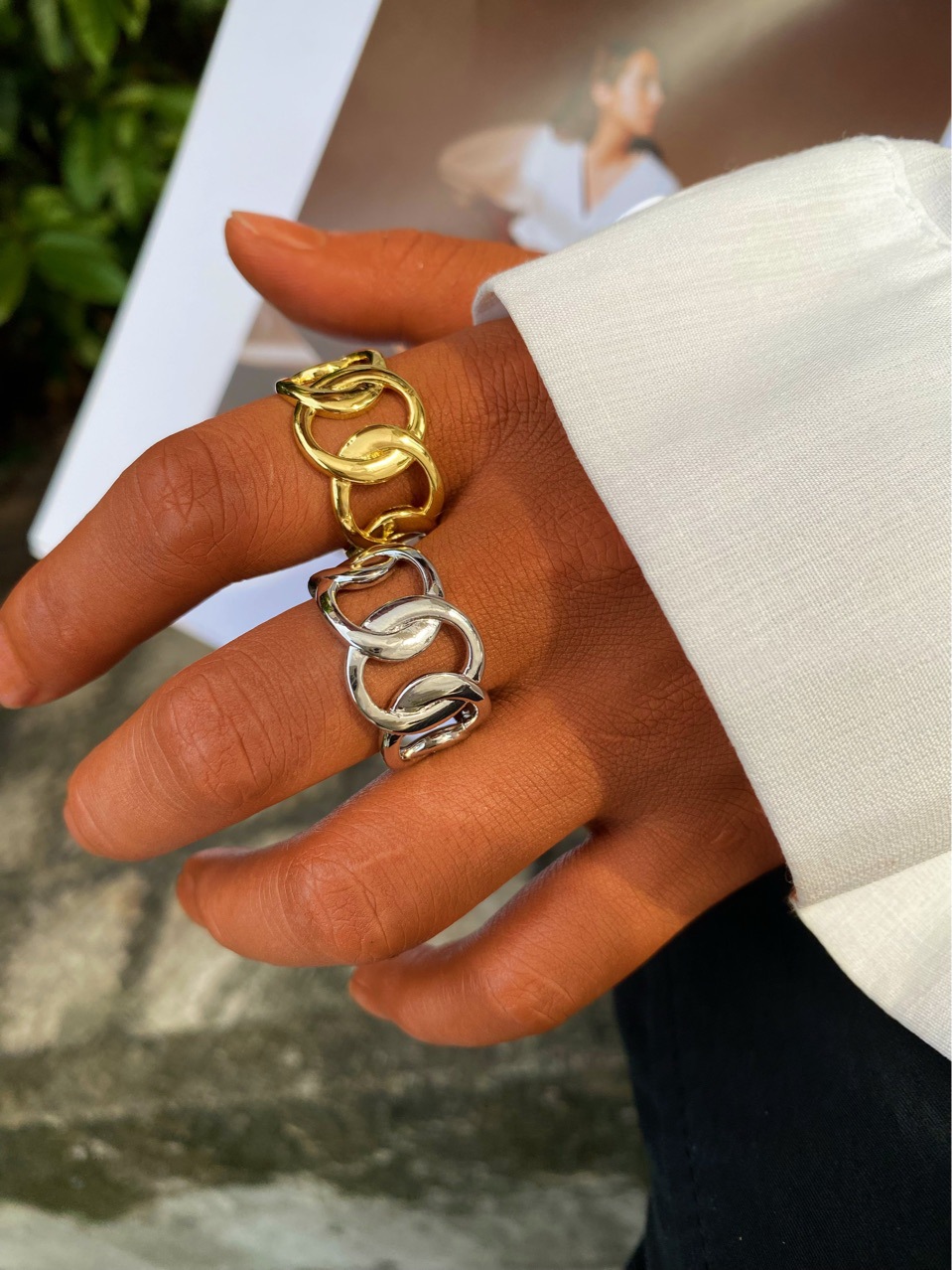 Wholesale of European and American fashion cross-border personality cold style, versatile circle ring wide face bracelet set manufacturer pic 1